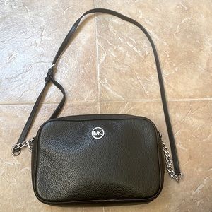 Michael Kors Black Leather Cross Body Purse with Chain Strap